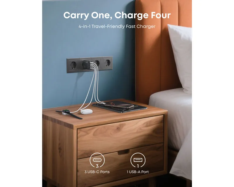 ANKER Zolo 70W 4-porta(3x USB-C i 1x USB-A) zidni punjač crni Slika 5