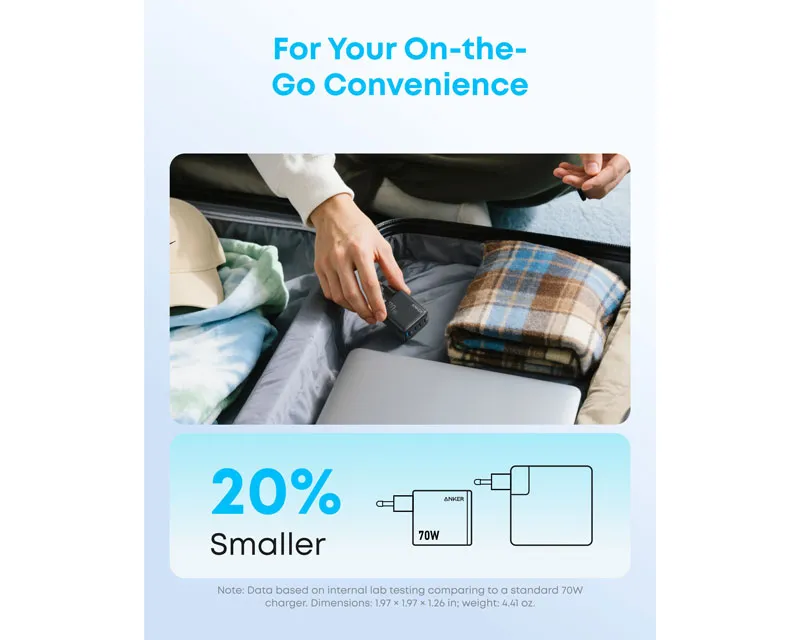 ANKER Zolo 70W 4-porta(3x USB-C i 1x USB-A) zidni punjač crni Slika 7