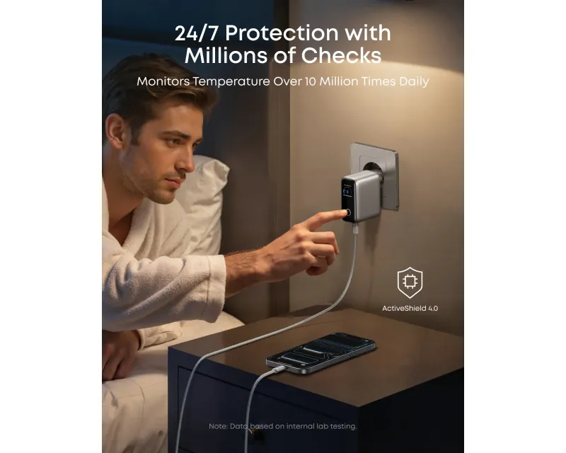 ANKER 100W GaN zidni brzi punjač, 3-porta (2x USB-C i 1x USB-A) sa USB-C M/M pletenim kablom, srebrni Slika 6