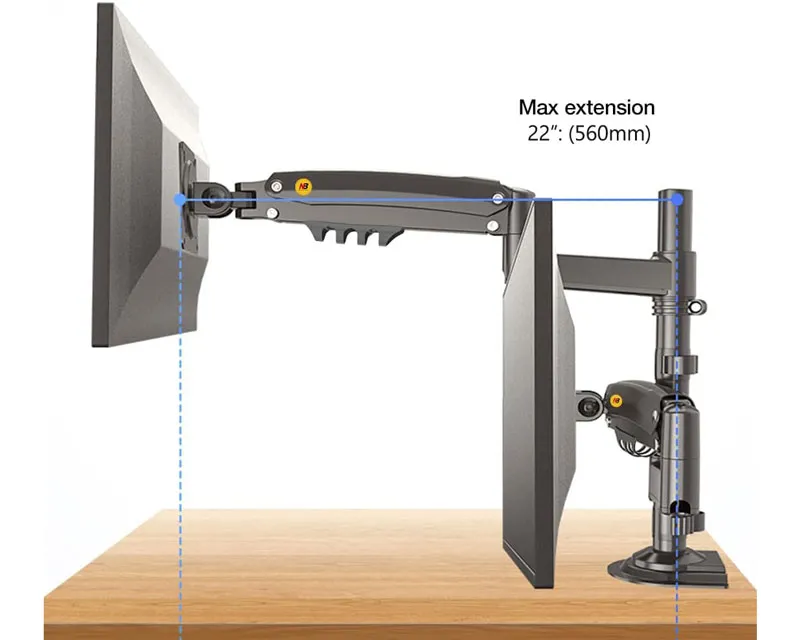 NORTH BAYOU H180 stoni nosač za dva monitora mat crni 17-27 inča  Slika 6