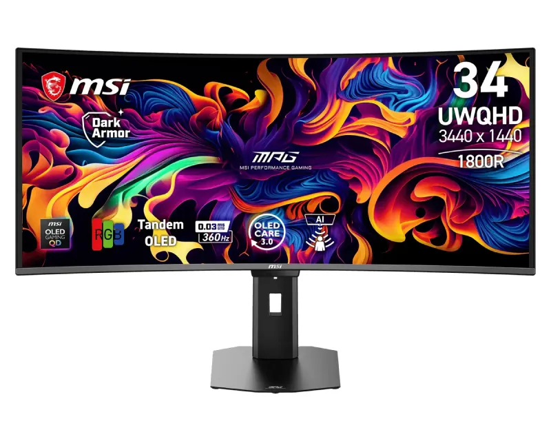 MSI 34 inča MPG 341CQR QD-OLED X36 UWQHD 3440x1440 360Hz FreeSync Premium Pro zakrivljeni gaming monitor Slika 2