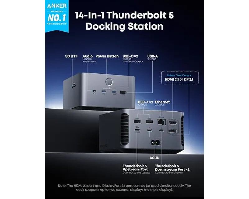 ANKER Prime Thunderbolt 5 Docking Stanica 140W, 14u1, siva  Slika 2