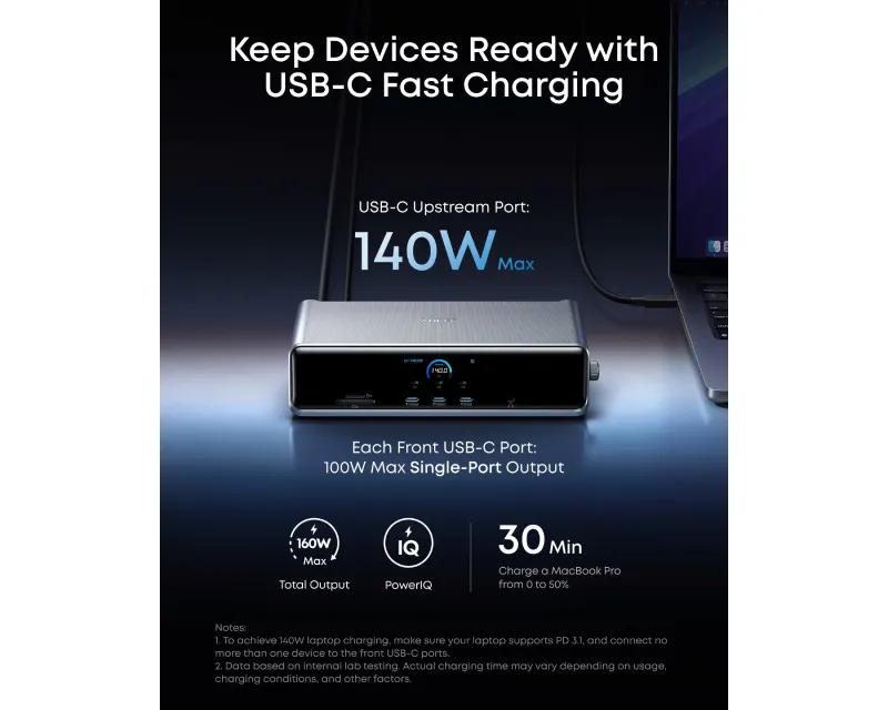 ANKER Prime Docking Stanica 140W, 14u1, Display Link, siva  Slika 4