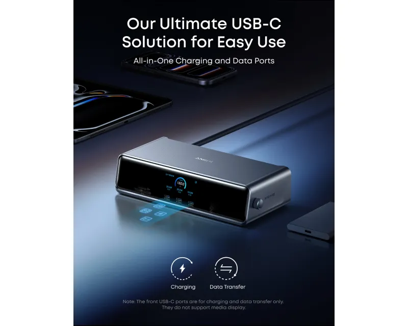 ANKER Prime Docking Stanica 140W, 14u1, Display Link, siva  Slika 6