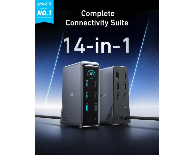 ANKER Prime Docking Stanica 160W, 14u1, Dual Display, siva Slika 5