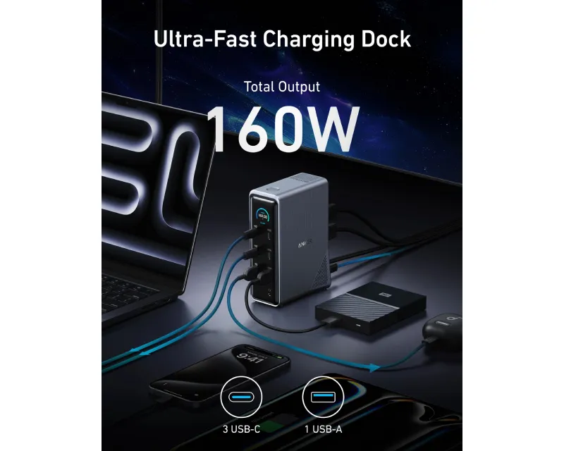 ANKER Prime Docking Stanica 160W, 14u1, Dual Display, siva Slika 6