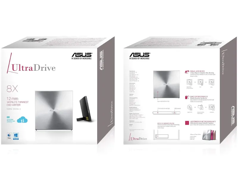 ASUS SDRW-08U5S-U DVD±RW USB eksterni rezač srebrni Slika 4