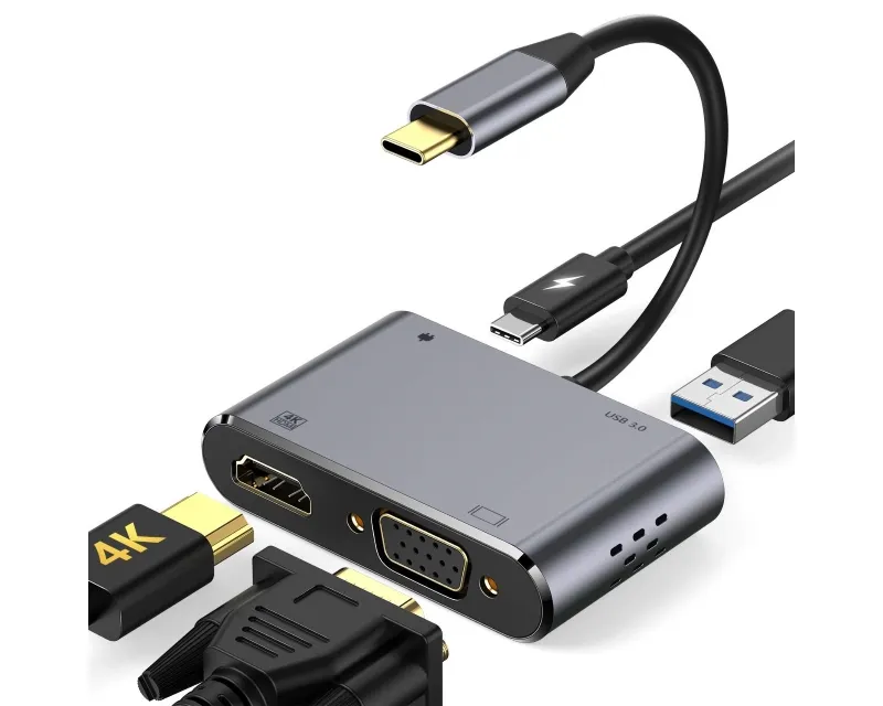 E-GREEN Adapter USB 3.1 Tip C (M) - HDMI+VGA+ 3.0 USB + tip C Slika 1