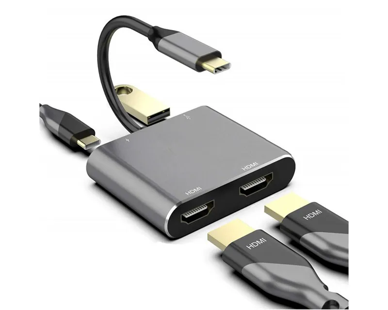 E-GREEN Adapter USB 3.1 tip C (M) - 2 x HDMI + USB 3.0 + PD 60W (4 u 1) Slika 1