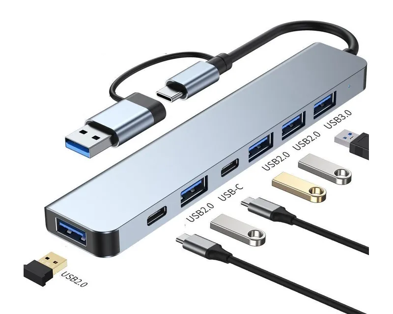 E-GREEN Adapter USB 3.0/USB 3.1 tip C (M) - USB 3.0 + 4 x USB 2.0 + 2 x tip C (7 u 2)  Slika 1