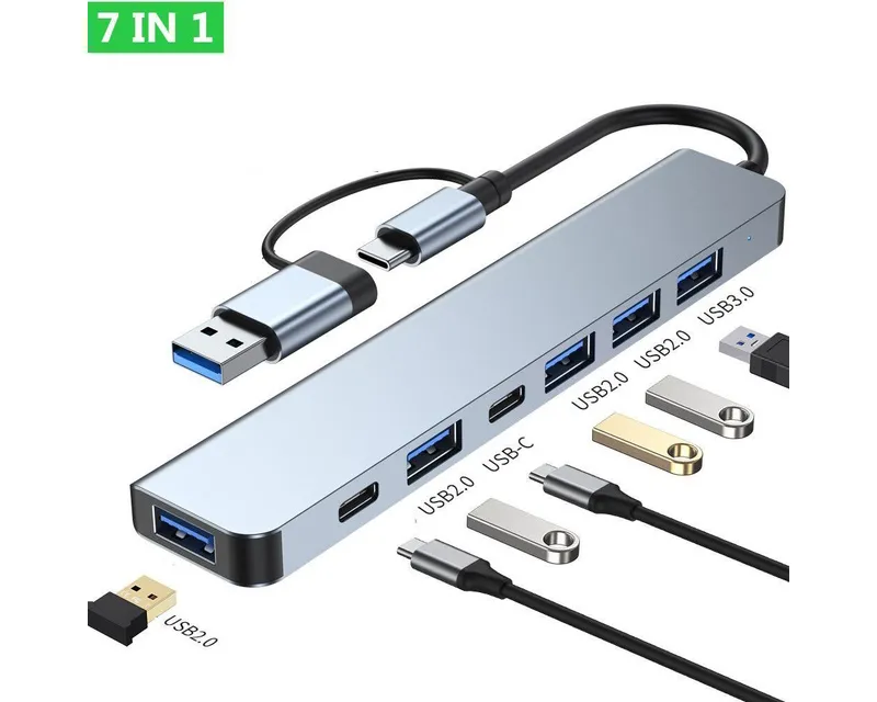 E-GREEN USB 3.0/3.1 tip C - HUB Superbrzi 5-port USB 3.0 + 2x Tip C Slika 1
