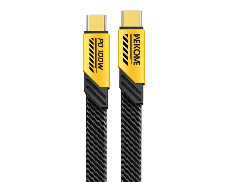 WEKOME WDC-192 Kabl 3.1 USB tip C M/M 1m, za Superbrzo punjenje 100W/480Mbps, flat-crno-žuti  Slika 1
