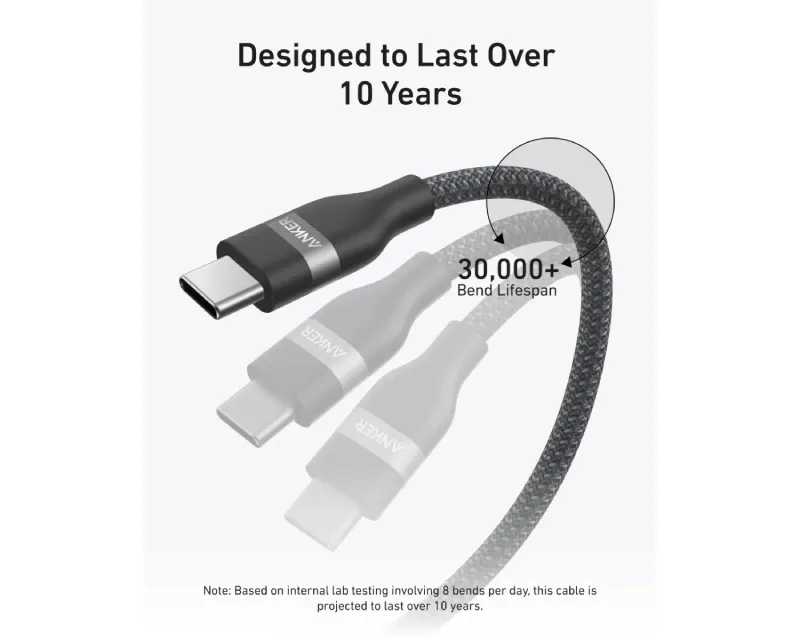 ANKER USB tip-C kabl M/M 0.9m, za Super brzo punjenje 240W/480Mbps, pleteni, crni Slika 3