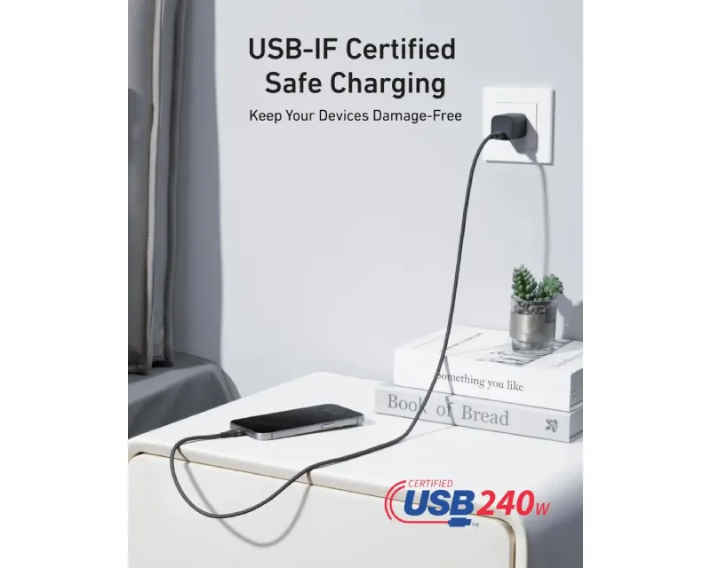 ANKER USB tip-C kabl M/M 0.9m, za Super brzo punjenje 240W/480Mbps, pleteni, crni Slika 4