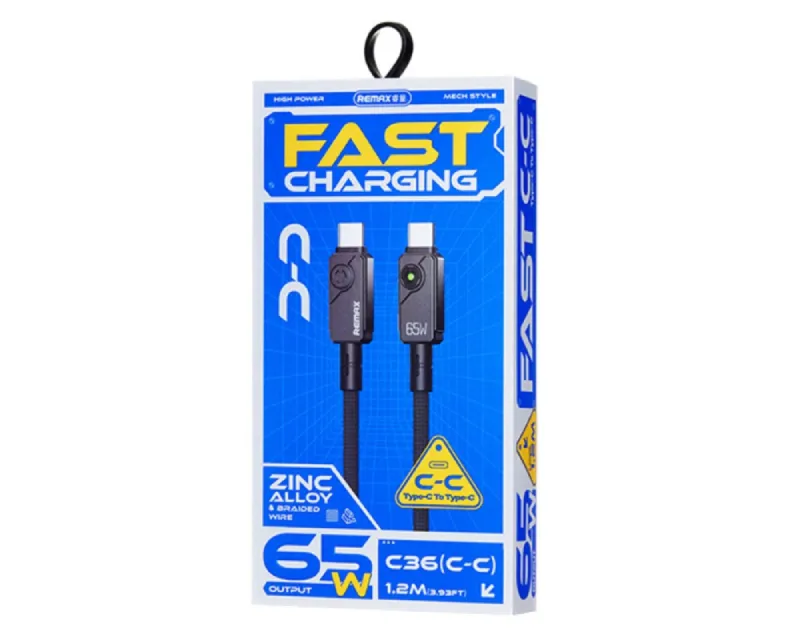 REMAX Kabl Swift Fast charging braided data cable 1.2M C36 65W(C-C) crni  Slika 3