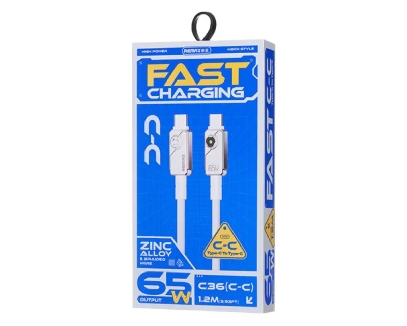 REMAX Kabl Swift Fast charging braided data cable 1.2M C36 65W(C-C) beli  Slika 3