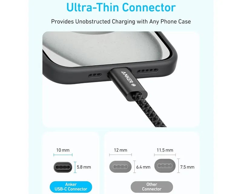 ANKER Zolo USB tip-C kabl M/M 1m,  za Apple, super brzo punjenje 240W/480Mbps, pleteni, crni  Slika 5