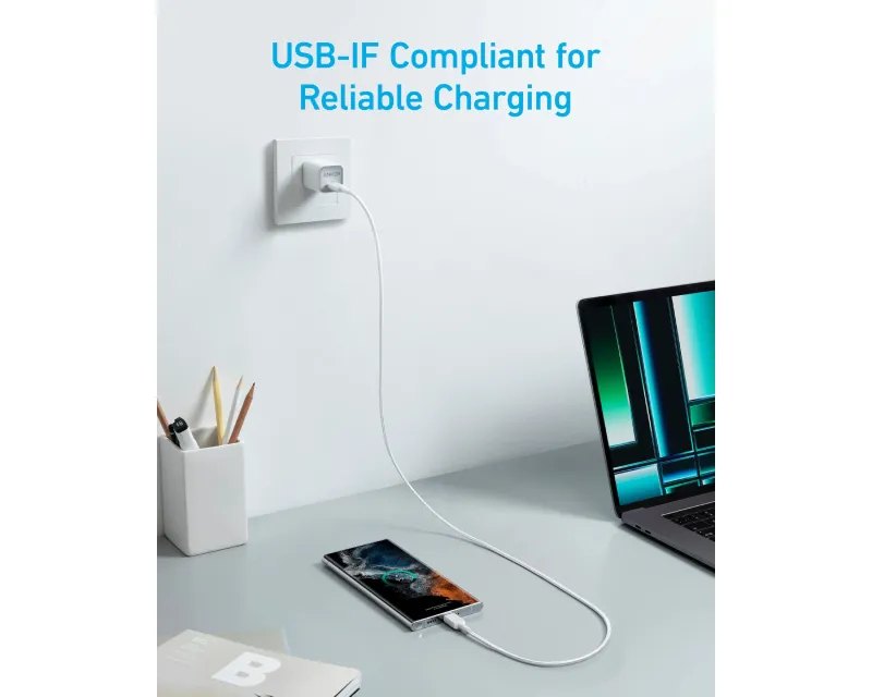 ANKER 322 USB tip-C na USB tip-C kabl M/M 1.8m, 60W, pleteni, beli  Slika 3
