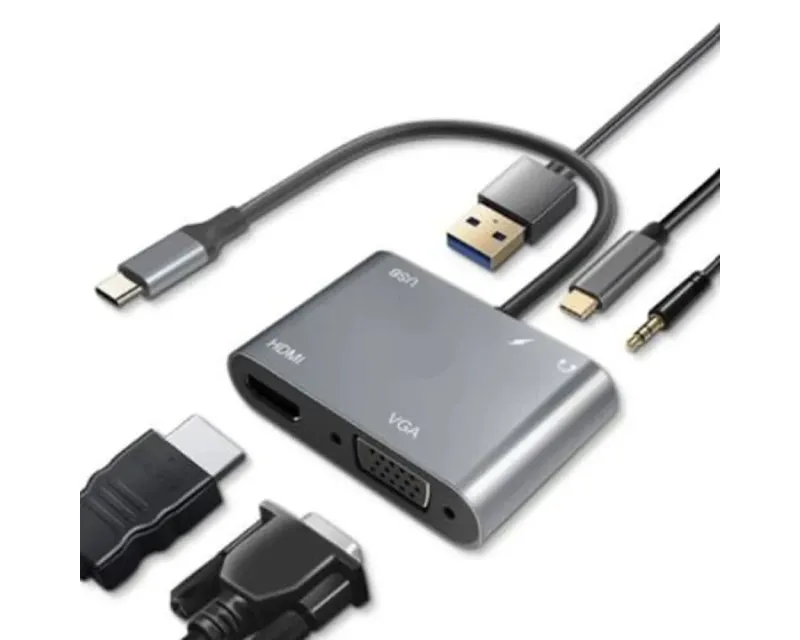 FAST ASIA Adapter-konvertor TIP C na HDMI+VGA+1xUSB 3.0+TIP C+AUDIO  Slika 1