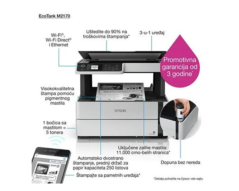 EPSON M2170 EcoTank ITS multifunkcijski inkjet crno-beli štampač Slika 3