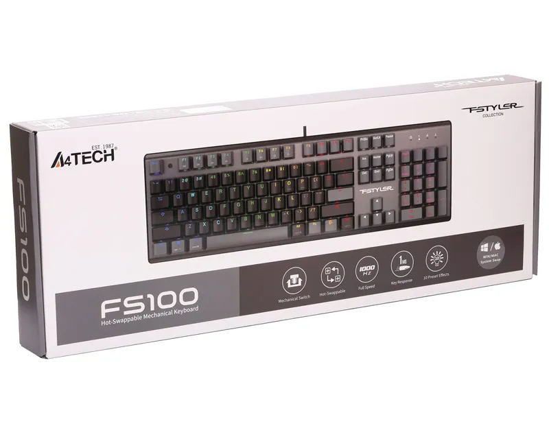 A4 TECH FS100 FSTYLER USB Neon Backlit US crna tastatura  Slika 8