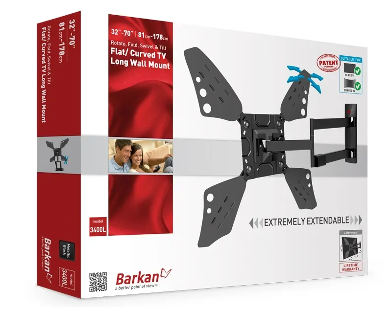 BARKAN 3400L.B LCD TV zglobni zidni nosač do 86 inča za ravne i zakrivljene televizore Slika 2