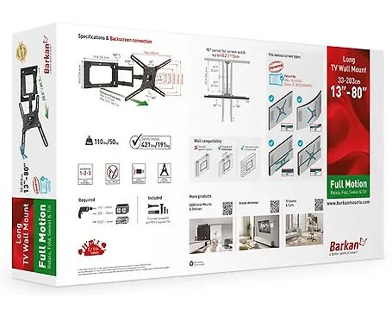 BARKAN 4400.B LCD TV zglobni zidni nosač do 86 inča za ravne i zakrivljene televizore Slika 4