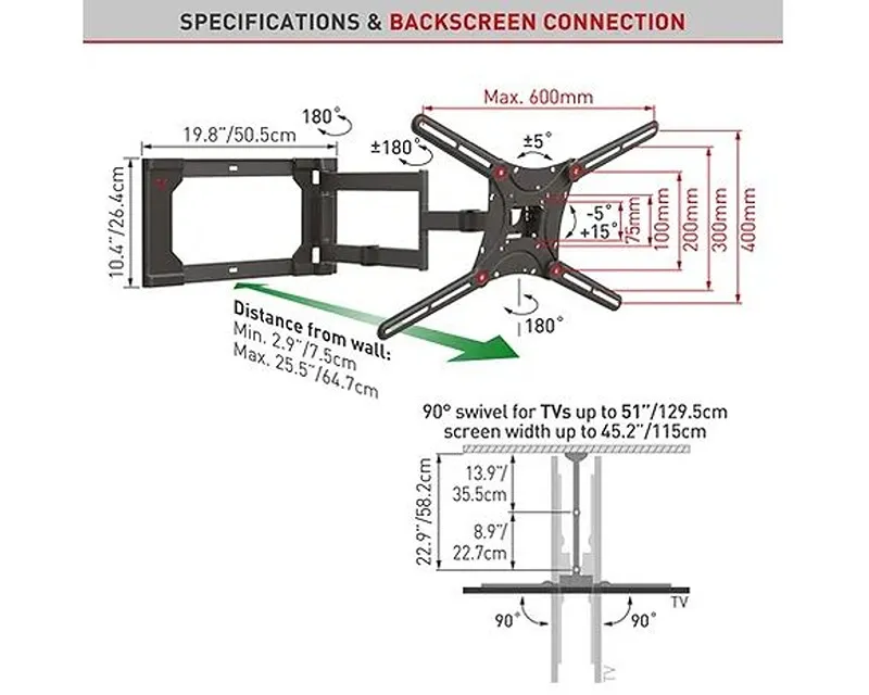 BARKAN 4400.B LCD TV zglobni zidni nosač do 86 inča za ravne i zakrivljene televizore Slika 5