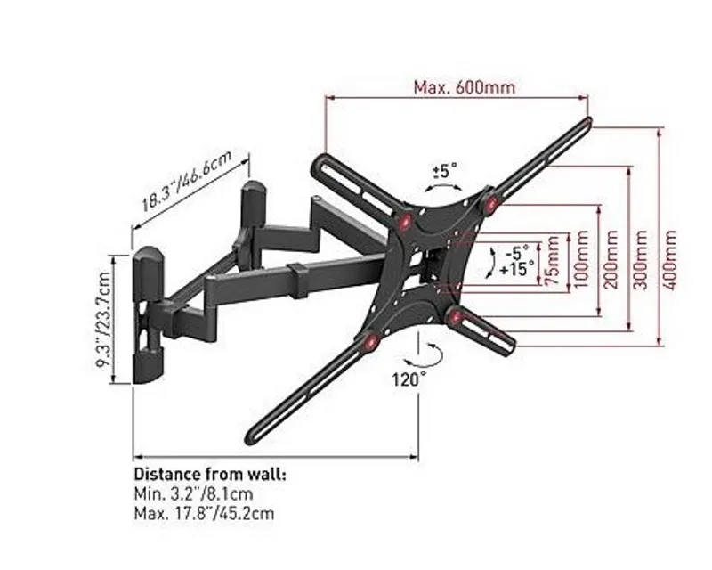 BARKAN BM464 LCD TV zglobni zidni nosač od 13 do 90 inča Slika 3