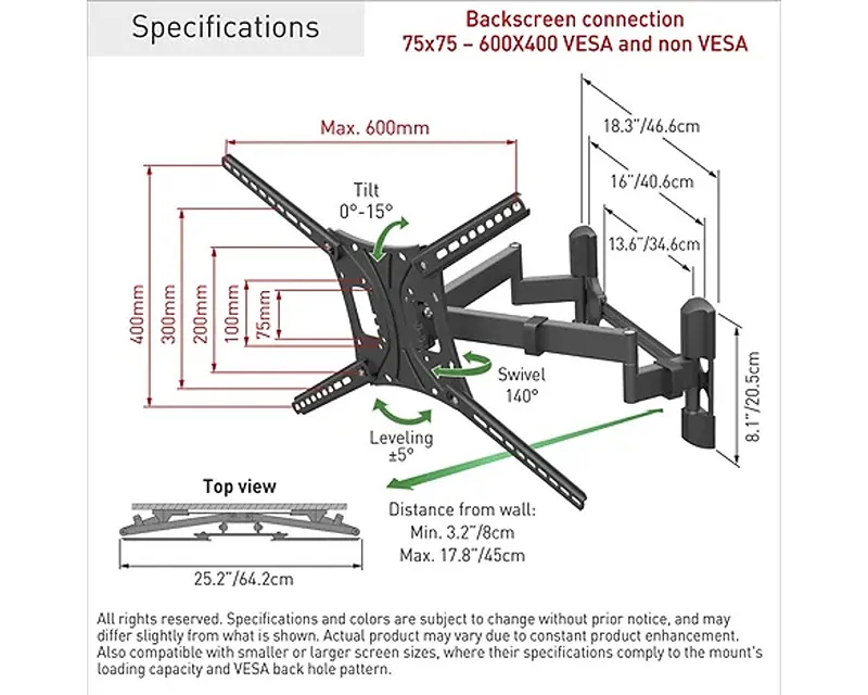 BARKAN BM464 LCD TV zglobni zidni nosač od 13 do 90 inča Slika 9
