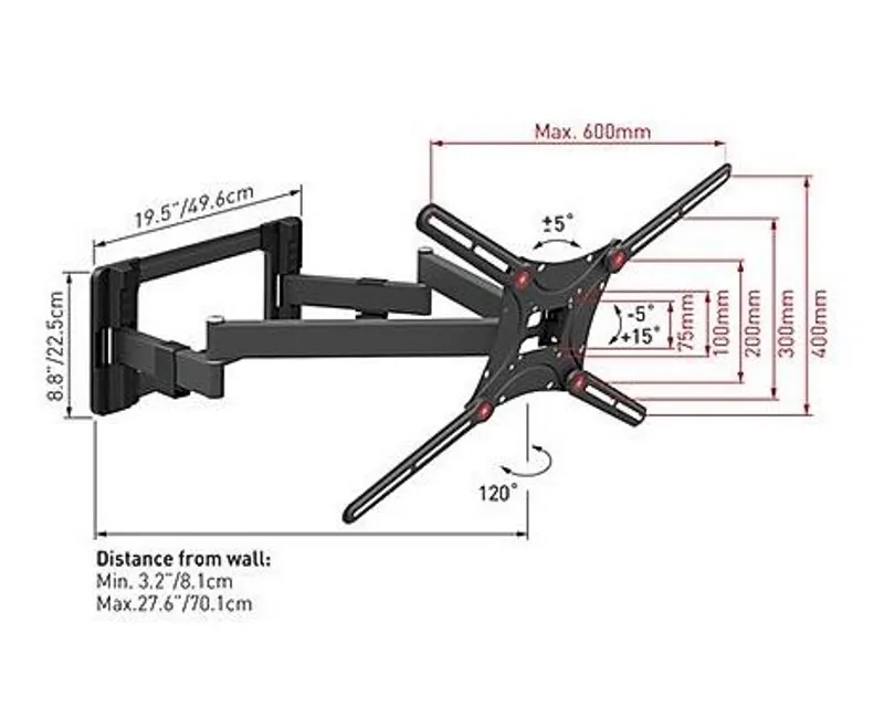 BARKAN BM464L LCD TV zglobni zidni nosač od 13 do 90 inča za ravne i zakrivljene televizore Slika 3