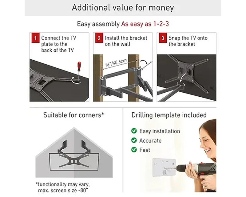 BARKAN BM464L LCD TV zglobni zidni nosač od 13 do 90 inča za ravne i zakrivljene televizore Slika 6