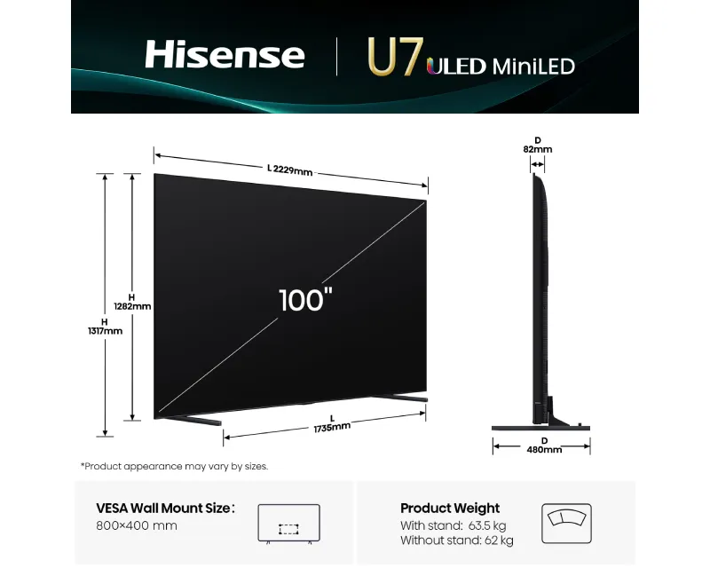 HISENSE 100 inča 100U7Q Mini-LED 4K UHD Smart TV  Slika 2