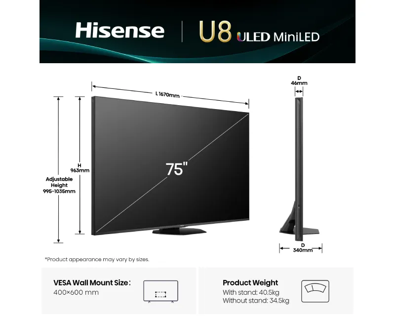 HISENSE 75 inča 75U8Q Mini-LED 4K UHD Smart TV Slika 3
