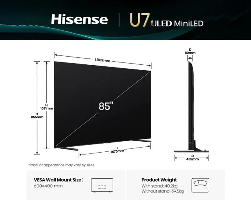 HISENSE 85 inča 85U7Q ULED Mini-LED 4K UHD Smart TV Slika 2
