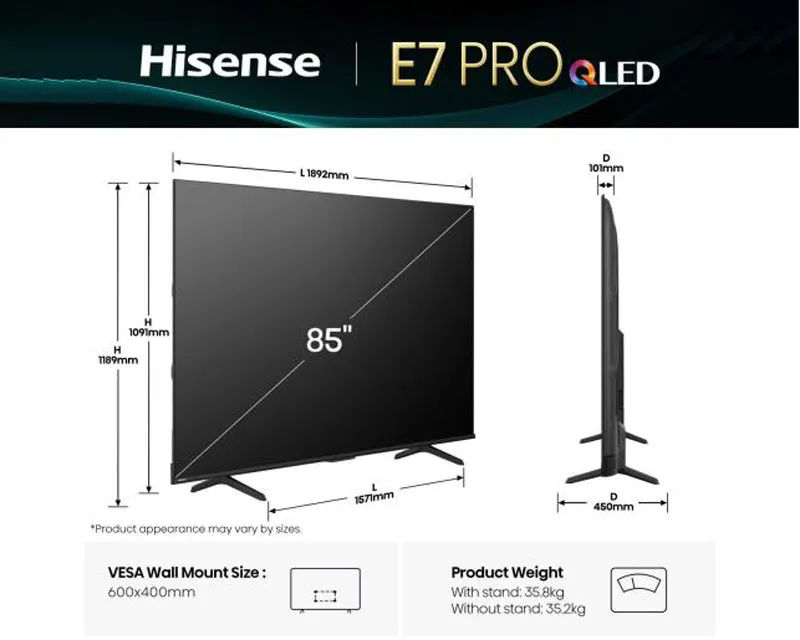 HISENSE 85 inča 85E7Q PRO QLED 4K UHD Smart TV  Slika 2