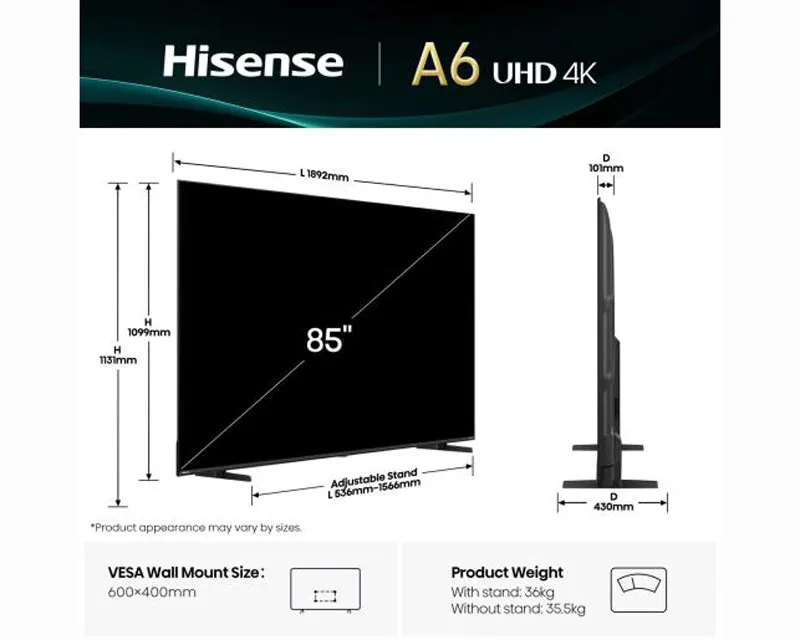 HISENSE 85 inča 85A6Q LED 4K UHD Smart TV  Slika 2