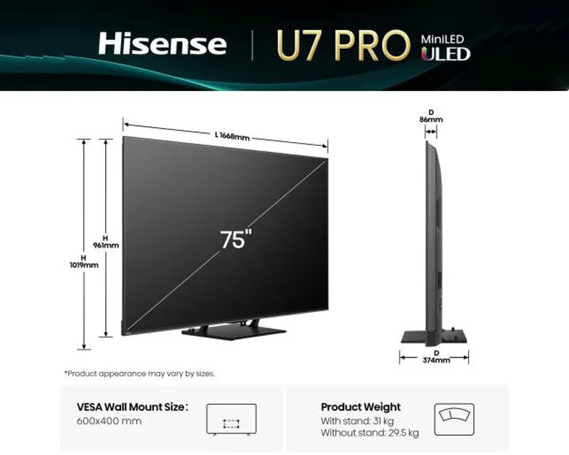 HISENSE 75 inča 75U7Q PRO ULED Mini-LED 4K UHD Smart TV  Slika 2