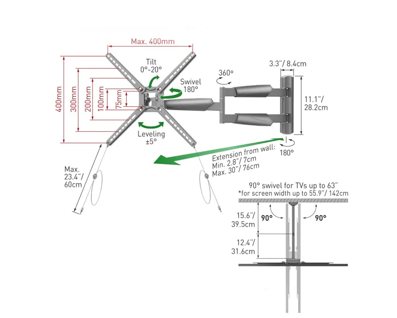 BARKAN BM343XLOD LCD TV zglobni zidni nosač do 65 inča sivi  Slika 2