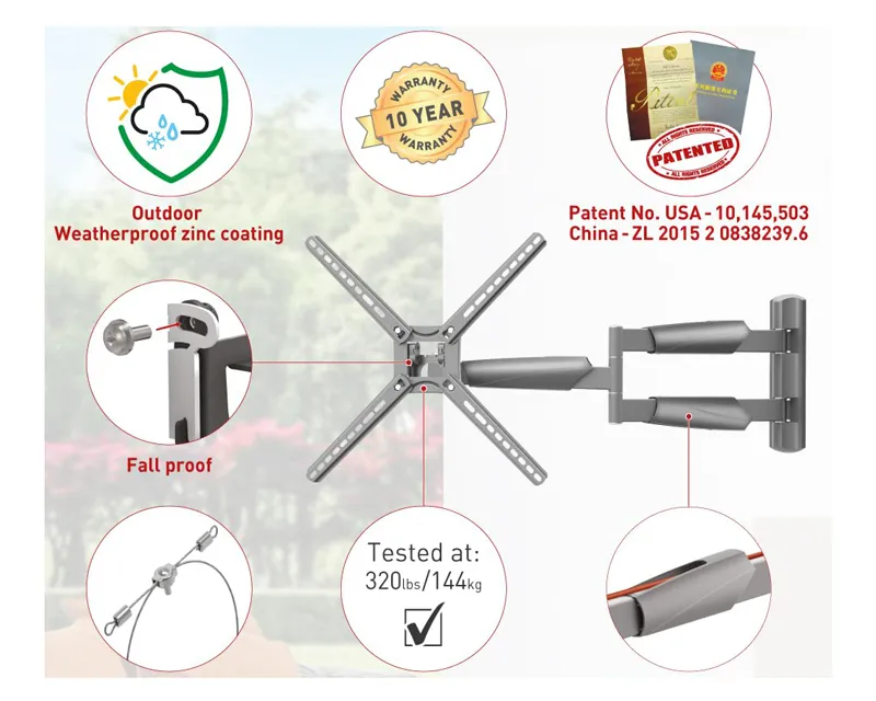 BARKAN BM343XLOD LCD TV zglobni zidni nosač do 65 inča sivi  Slika 3