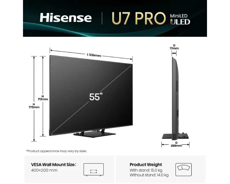 HISENSE 55 inča 55U7Q PRO ULED Mini-LED 4K UHD Smart TV  Slika 2
