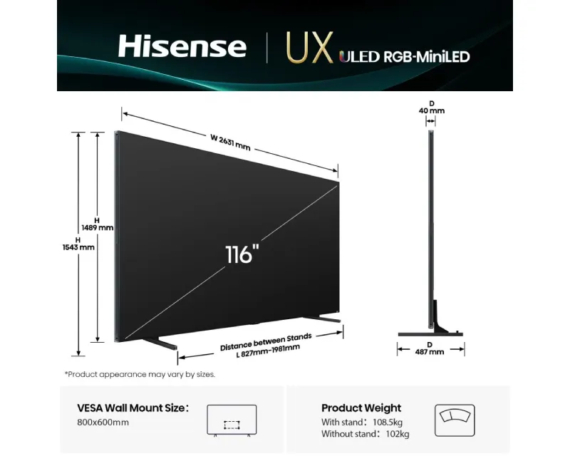 HISENSE 116 inča 116UXQ Mini-LED 4K UHD Smart TV  Slika 2