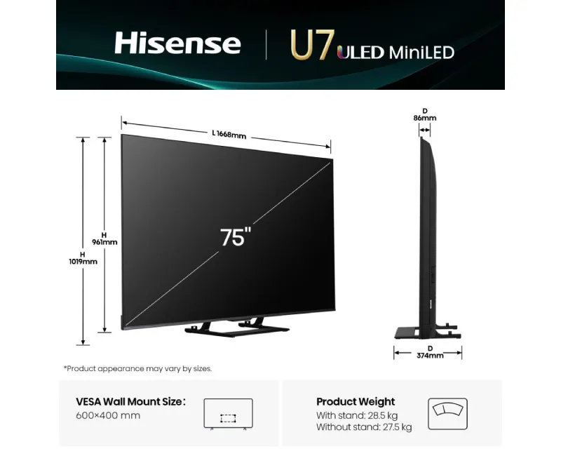 HISENSE 75 inča 75U7SE ULED Mini-LED 4K UHD Smart TV  Slika 2
