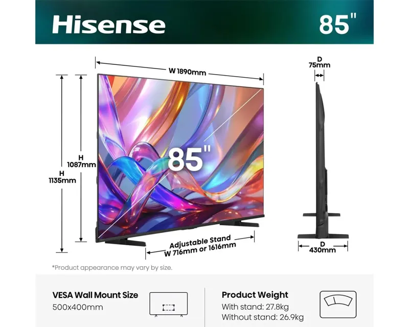 HISENSE 85 inča 85E7S Hi-QLED 4K UHD Smart TV Slika 2