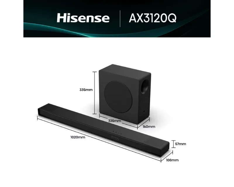 HISENSE AX3120Q Dolby Atmos soundbar sa bežičnim subwooferom crni Slika 4