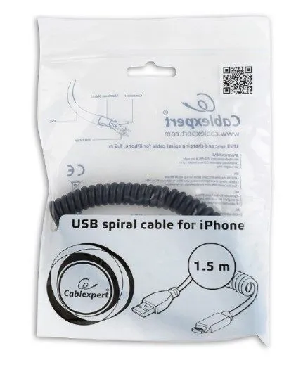GEMBIRD CC-LMAM-1.5M USB sync and charging spiral cable for iPhone, 1.5 m, black Slika 2