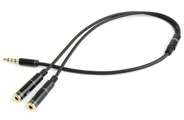 GEMBIRD CCA-417M Gembird 2x 3.5 mm(slusalice i mikrofon) Metalni adapter na 1x 3.5mm(4 pin) cable, 0.2m crn Slika 1