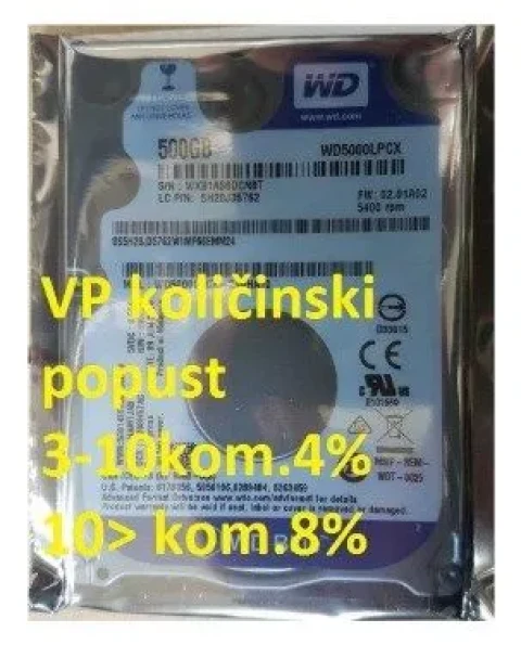 HDD 2.5 * 500GB WD5000LPCX WD BLUE 5400RPM 16MB SATA3 7mm Slika 4