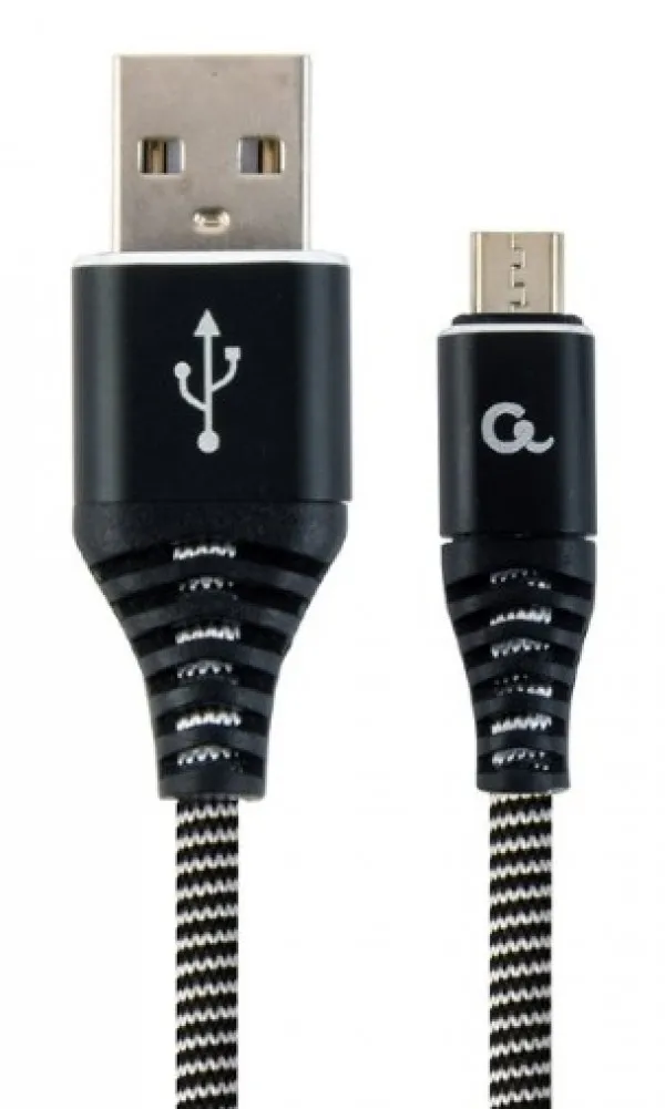 GEMBIRD CC-USB2B-AMmBM-2M-BW Gembird Premium cotton braided Micro-USB charging - data cable,2m, black/white Slika 2