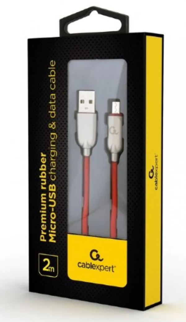GEMBIRD CC-USB2R-AMmBM-2M-R Gembird Premium rubber Micro-USB charging and data cable, 2m, red Slika 1
